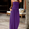Women's Floral Bandeau Maxi Dress with Pockets – Sleeveless Side-Slit Rayon Blend Summer Dress