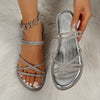 Rhinestone Slide Sandals for Women - Sparkling Strappy Back Open-Toe Flat Slip-On for Summer, Beach, Parties & Weddings