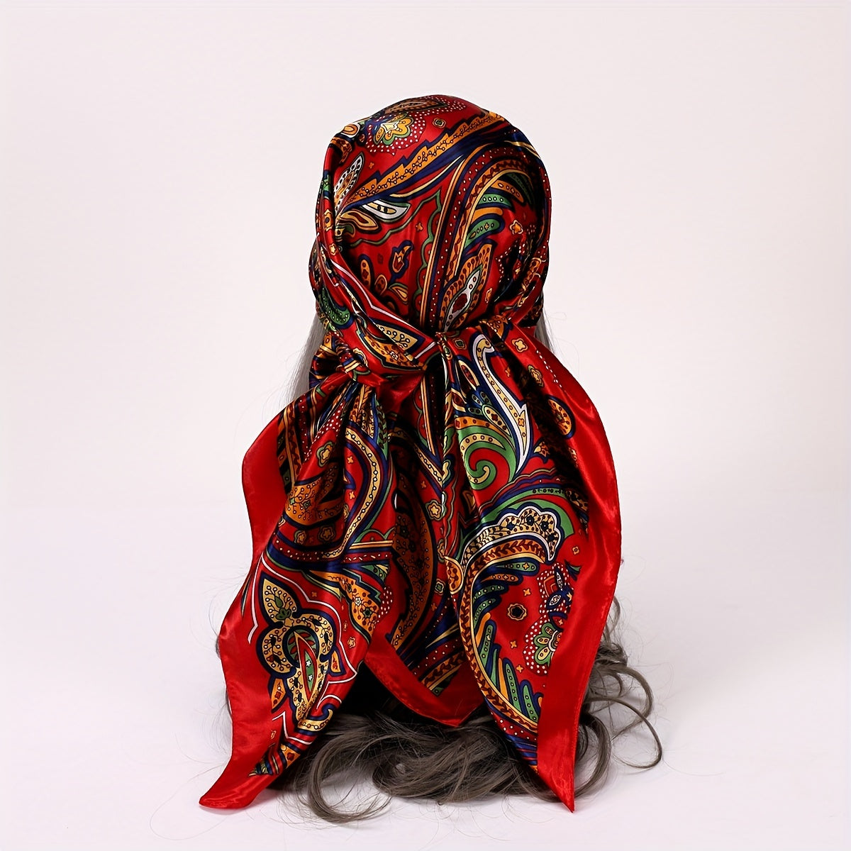 Boho Paisley Square Scarf 90 cm (35.4 in), 100% Polyester Decorative Shawl for Women, Machine Washable Versatile Wrap