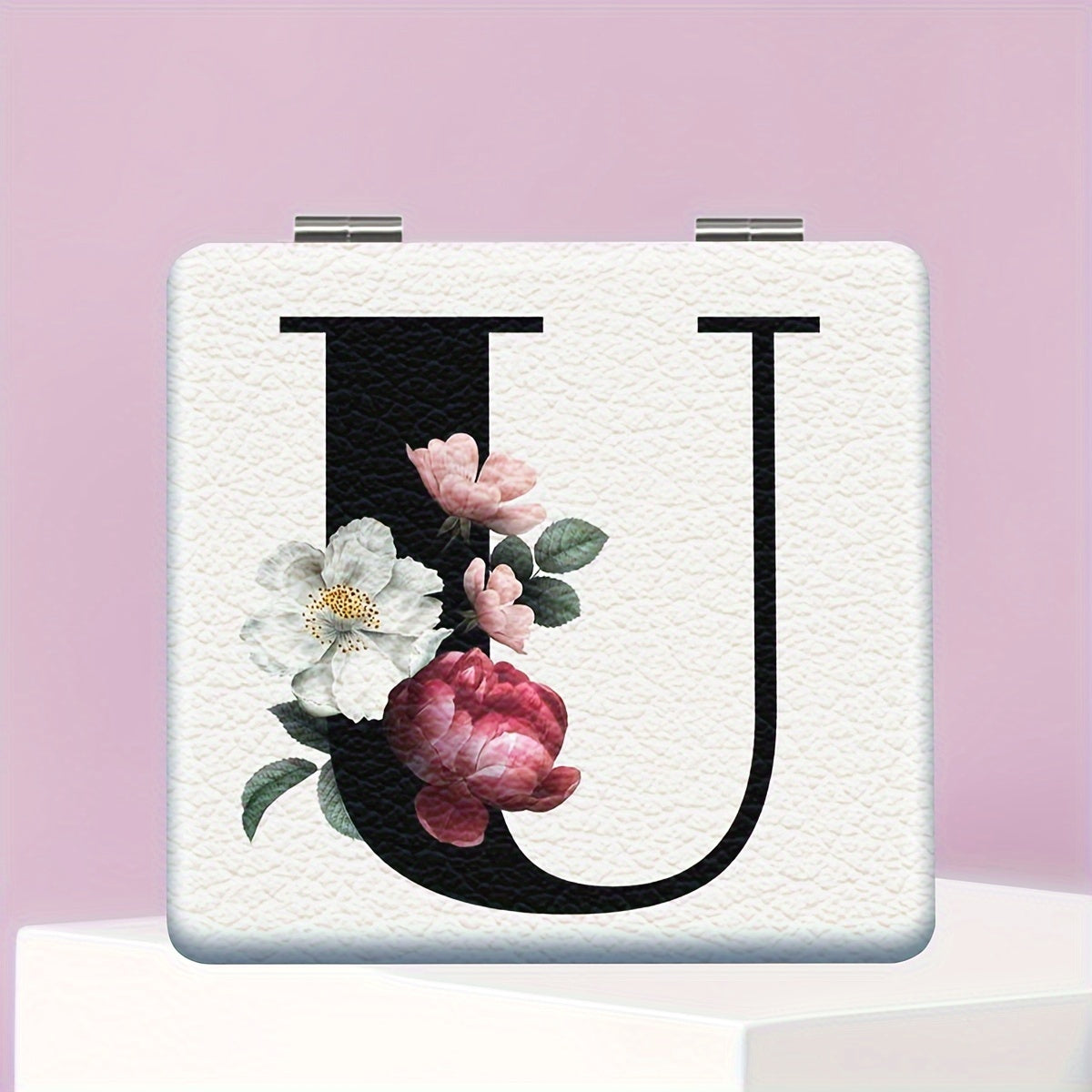 Alphabet Folding Handheld Makeup Mirror for Women & Girls - Floral & Heart Cutout Portable Vanity Mirror A-Z