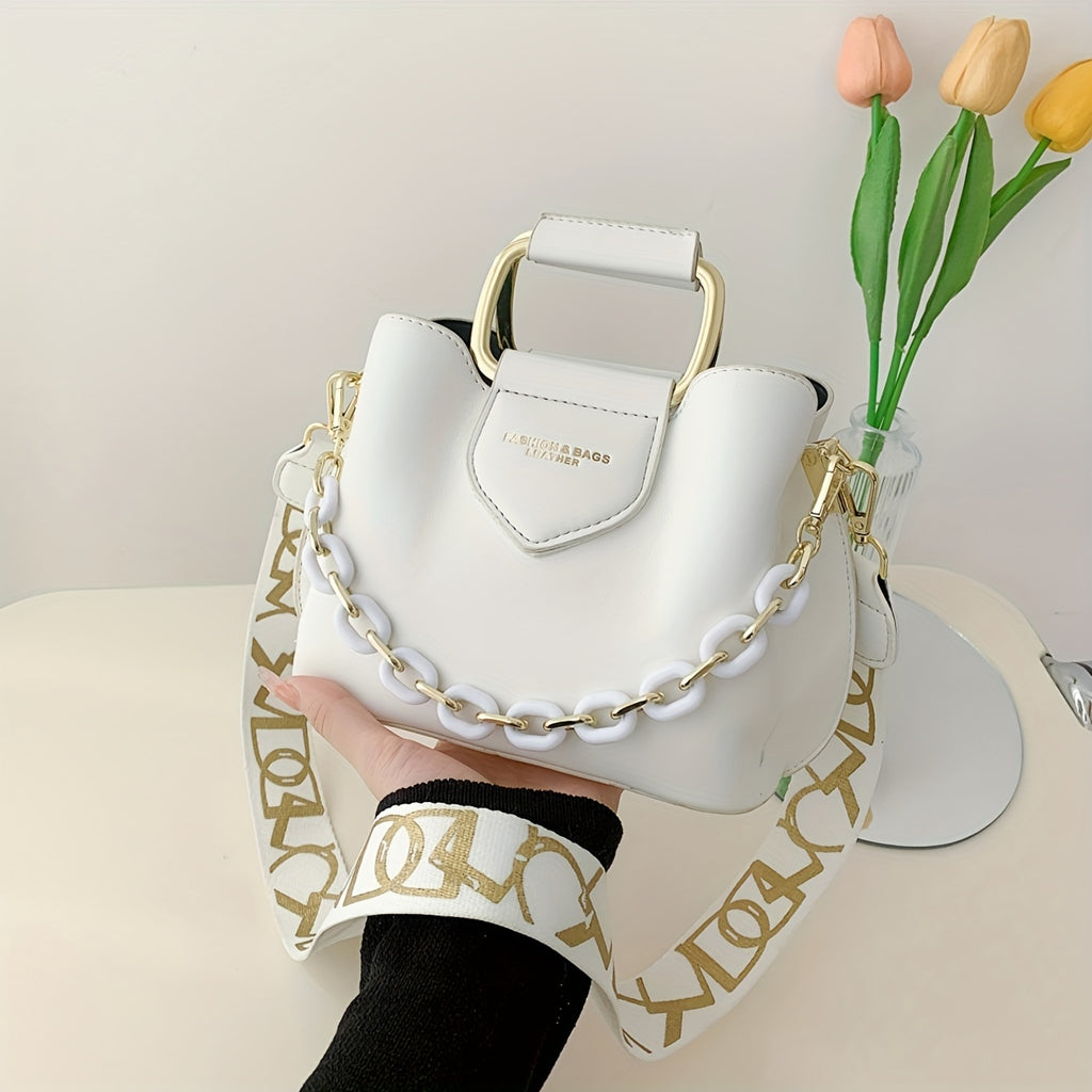 Women's PU Leather Top Handle Bucket Bag - Trendy Casual Shoulder Satchel & Messenger Purse
