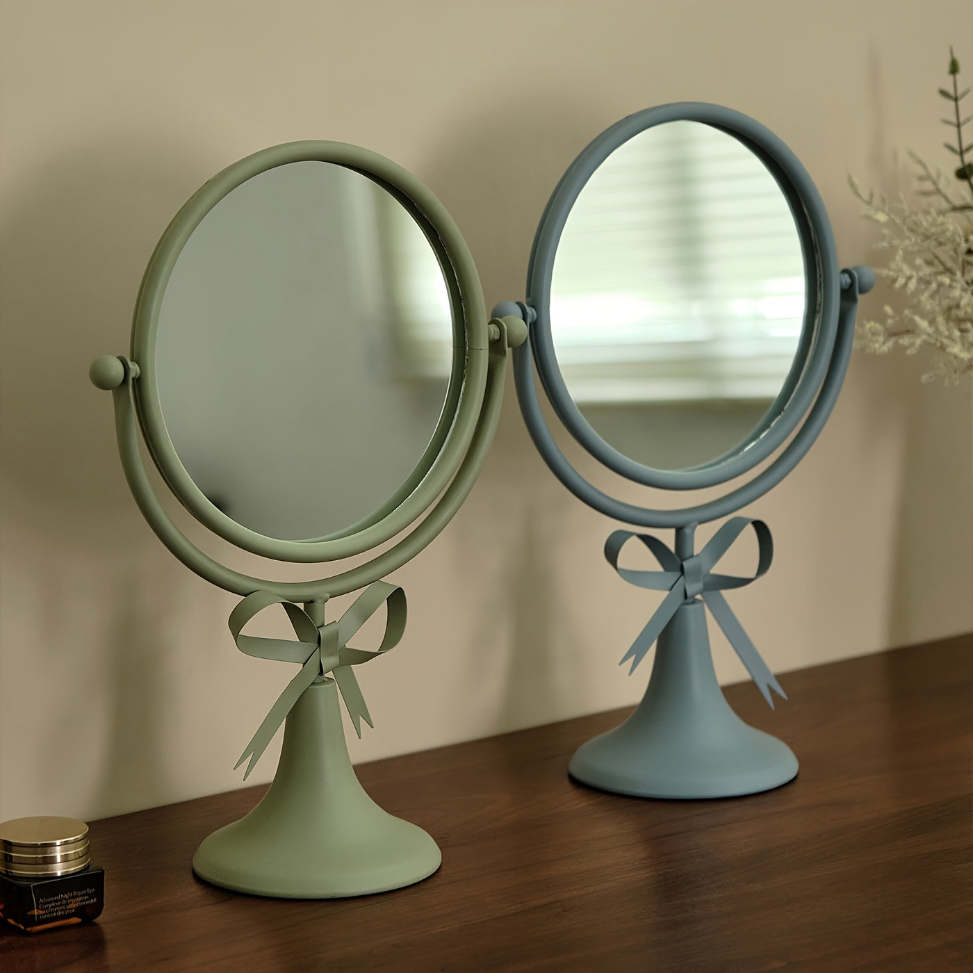 Elegant Wrought Iron Adjustable Tabletop Vanity Mirror – HD Rotating Makeup Mirror, Macaron Color Options