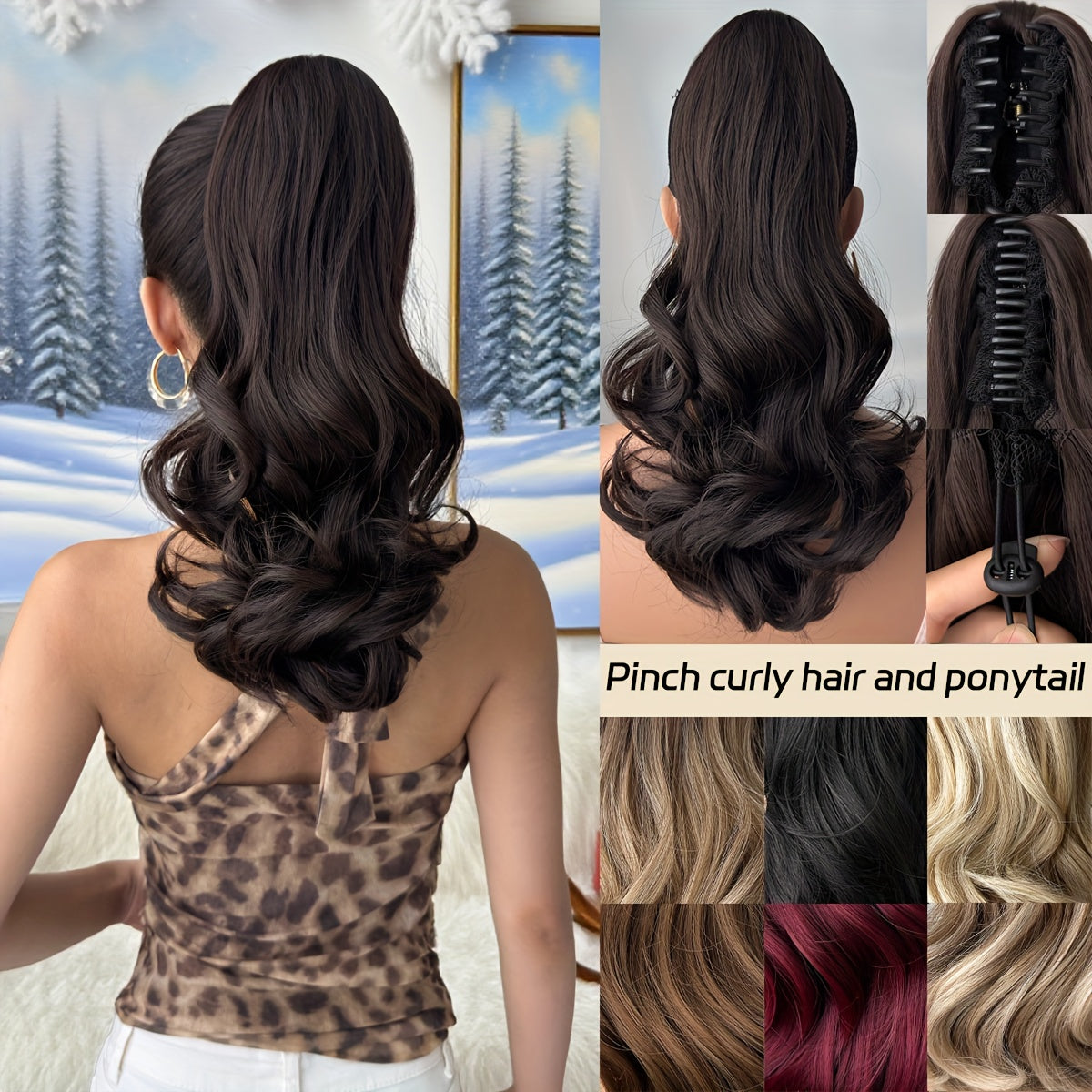 YUSULAXI 16 in (40 cm) Deep Wave Clip-In Ponytail Extension - Heat-Resistant Synthetic Hairpiece in Natural Brown, Black, Dark Brown, Red, Burgundy, Golden Ombre
