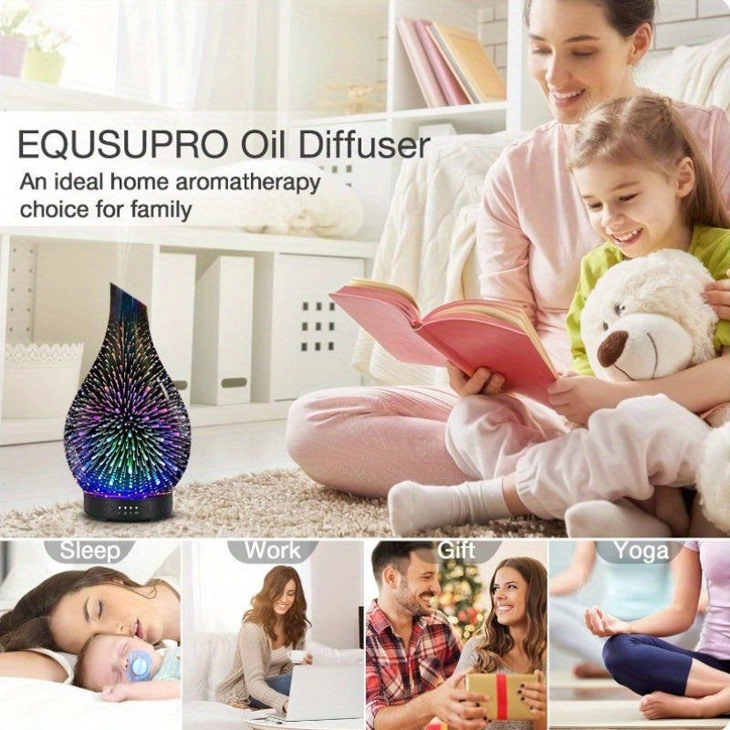 USB Essential Oil Diffuser 4.06 oz (120 ml) – Soundwave Technology, 7-Color LED Mood Light, Auto-Off & 4 Timers, BPA-Free Glass Oval for Home & Office