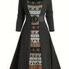 Long-Sleeve Ribbed Knit Dress with Square Neck - A-Line Fall Winter Commuter Dress
