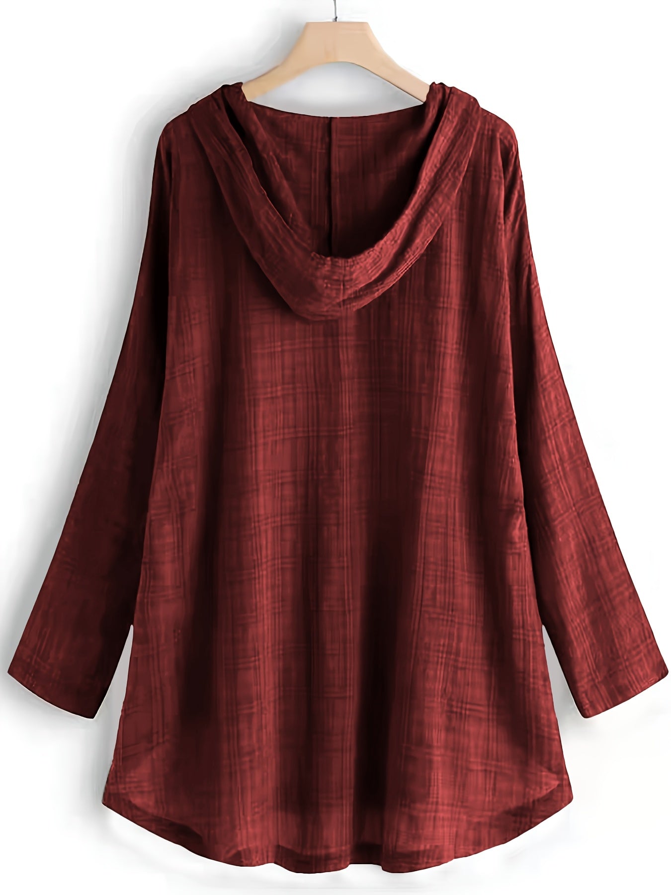 Women's Asymmetrical Plaid Hooded Shirt – Long-Sleeve Drawstring Waist-Tie Casual Blouse