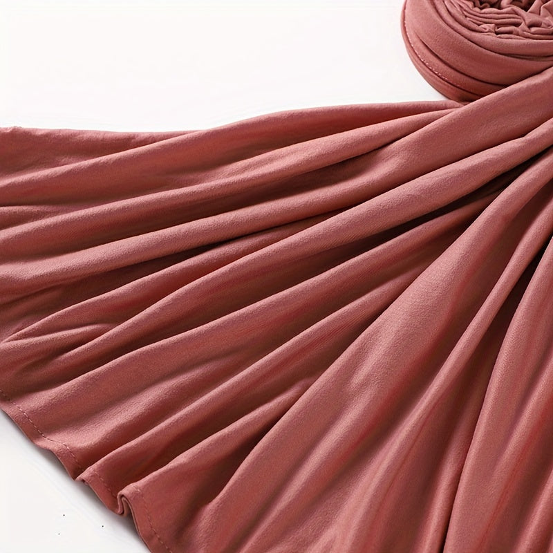 Long Jersey Hijab - Lightweight Breathable Solid Scarf, Windproof Elegant Shawl for Women