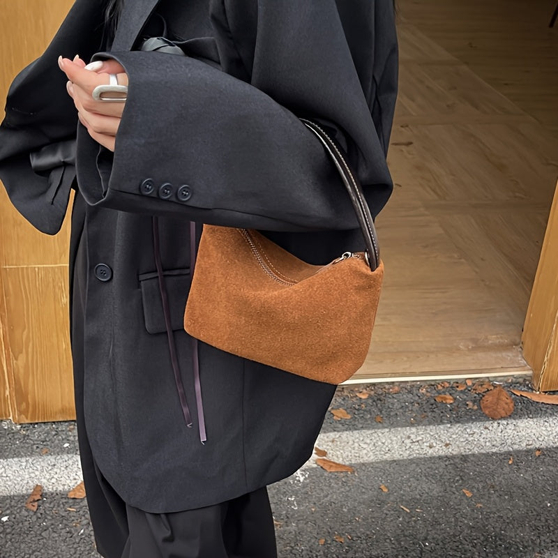 Vintage-Inspired Women's Baguette Shoulder Bag - Matte Split Leather Underarm Purse with Adjustable Strap (Burgundy, Coffee, Light Brown)