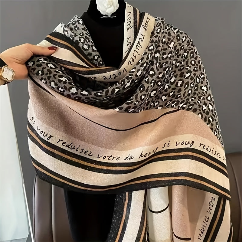 Women's Bohemian Winter Scarf Shawl - Embroidered Neck Wrap & Shoulder Cover, Lightweight Polyester (Beige, Black, White, Gray)