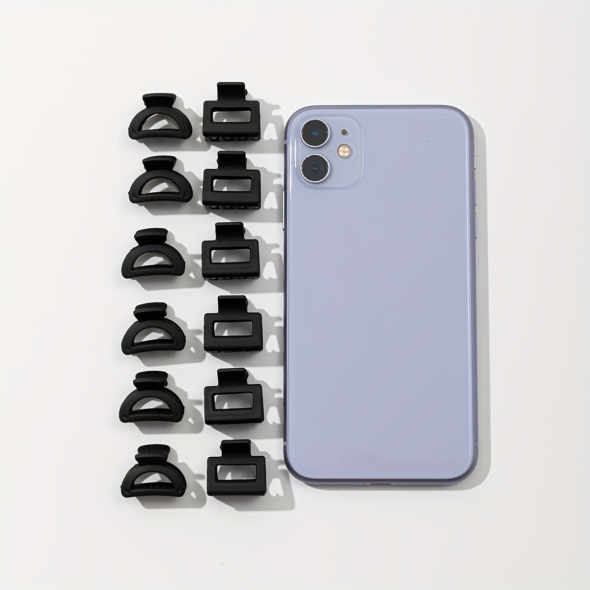 12-Pack Mini Hair Claw Clips for Women – Small Black Square Half-Round Anti-Slip Hair Clips