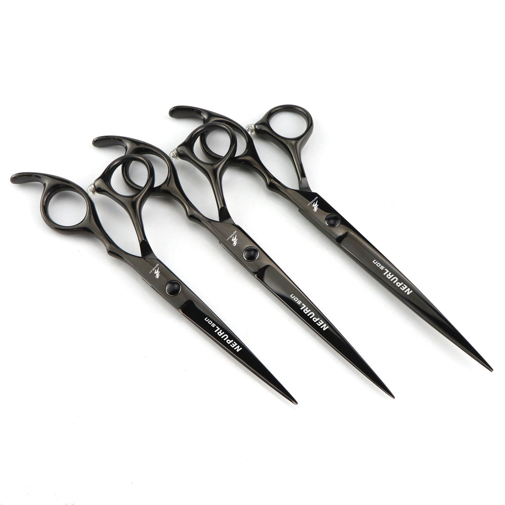 NEPURLSON Professional Haircut Scissors - 6.0" (15.2 cm), 6.5" (16.5 cm), 7.0" (17.8 cm) Pointed Tail Right-Handed Texturizing Barber Shears for Men & Women