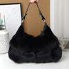 Women's Luxury Mink Cloud Bag – Plush Fur Crossbody & Handheld Shoulder Handbag with Zipper, Soft Lining, White/Grey/Black