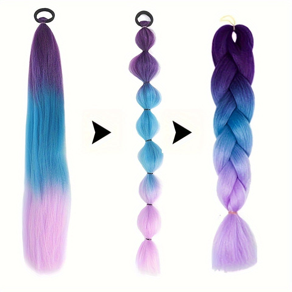 Buy One Get One Free Synthetic Straight Ponytail Extension with Elastic Hair Tie, Colorful Braided Hairpiece for Women, Party & Festival