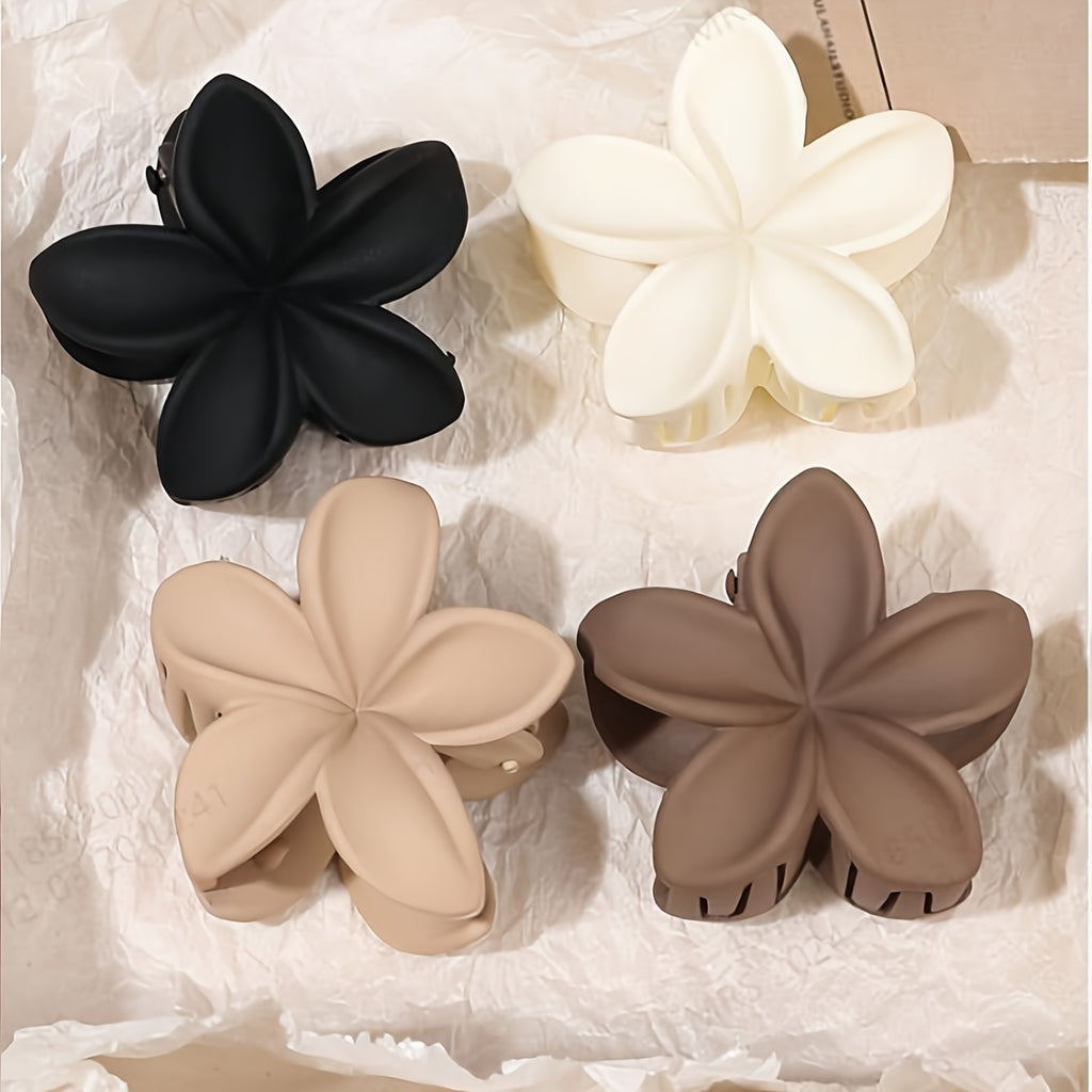 4-Pack 1.6in (4cm) Freesia Flower Hair Claw Clips - Matte Milk Tea Lightweight Hair Accessories