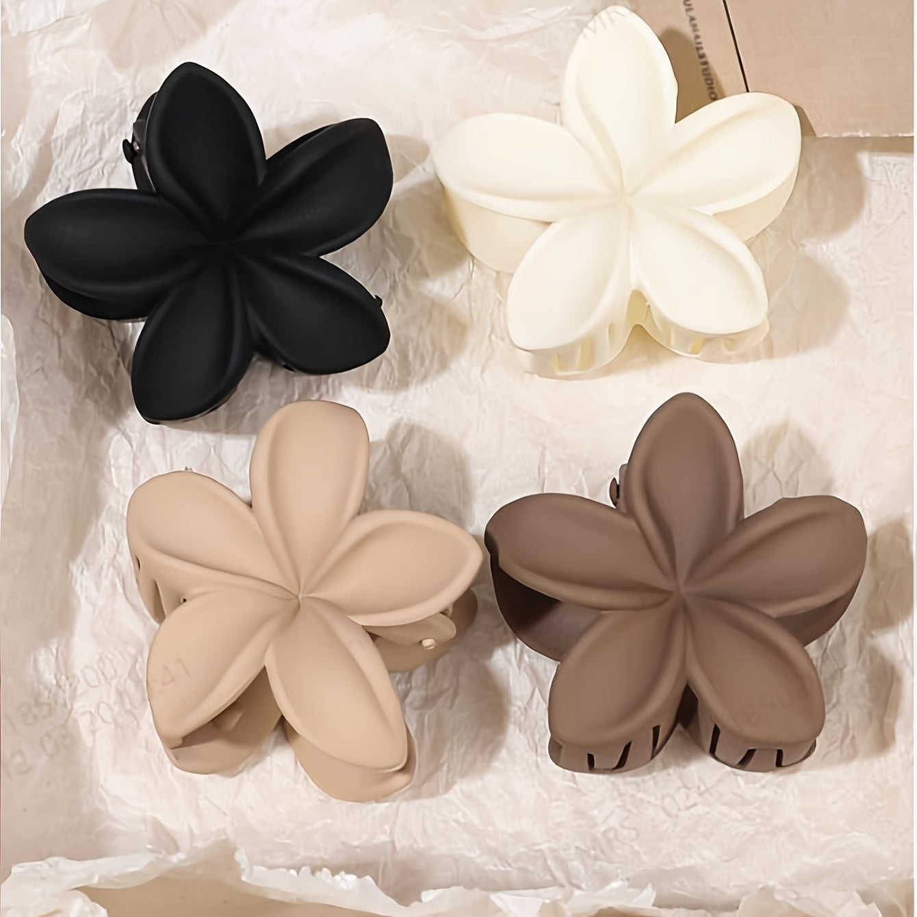 4-Pack 1.6in (4cm) Freesia Flower Hair Claw Clips - Matte Milk Tea Lightweight Hair Accessories