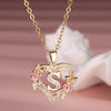 Gold & White Cubic Zirconia Heart-Shaped Rose Letter Pendant Necklace for Women, Valentine's Gift