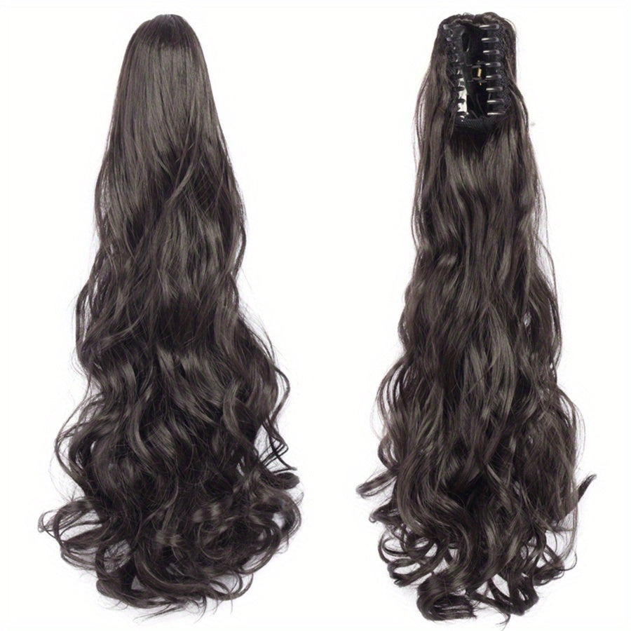 22-Inch (56 cm) Long Wavy Clip-In Ponytail Extension — Synthetic Claw Clip Hair Piece for Women