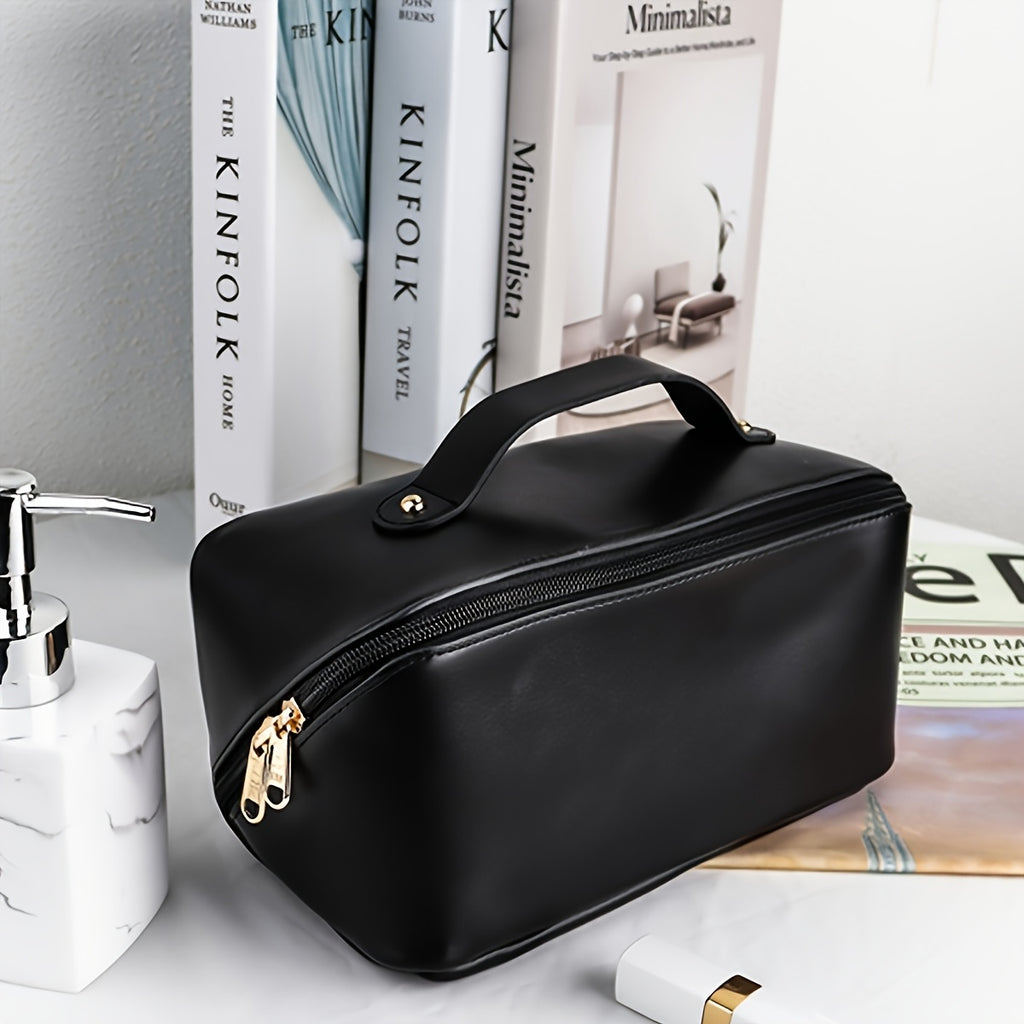 Embroidered Personalized Large Capacity Makeup Bag - Travel Toiletry Organizer with Zipper & Top Handle (Black, Brown, Pink)