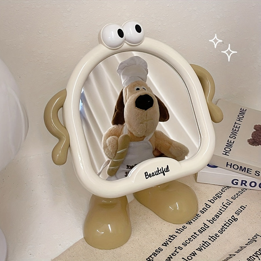 Cute Cartoon Desktop Makeup Mirror — Adjustable Angle HD Glass Portable Dressing Table Mirror for Bedroom & Dorm