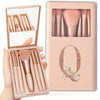 5-Piece Soft Fluffy Makeup Brush Set with Mirror – Rose Gold Letter Pattern, Travel Foundation & Eyeshadow Brushes