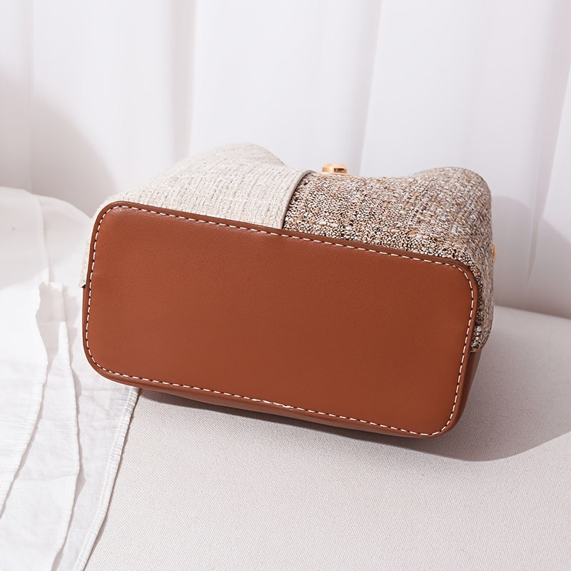 Women's Two-Tone Faux Leather Small Crossbody Bucket Bag – Detachable Strap, Zipper Closure, Metallic Buckle – Red / Blue / Black