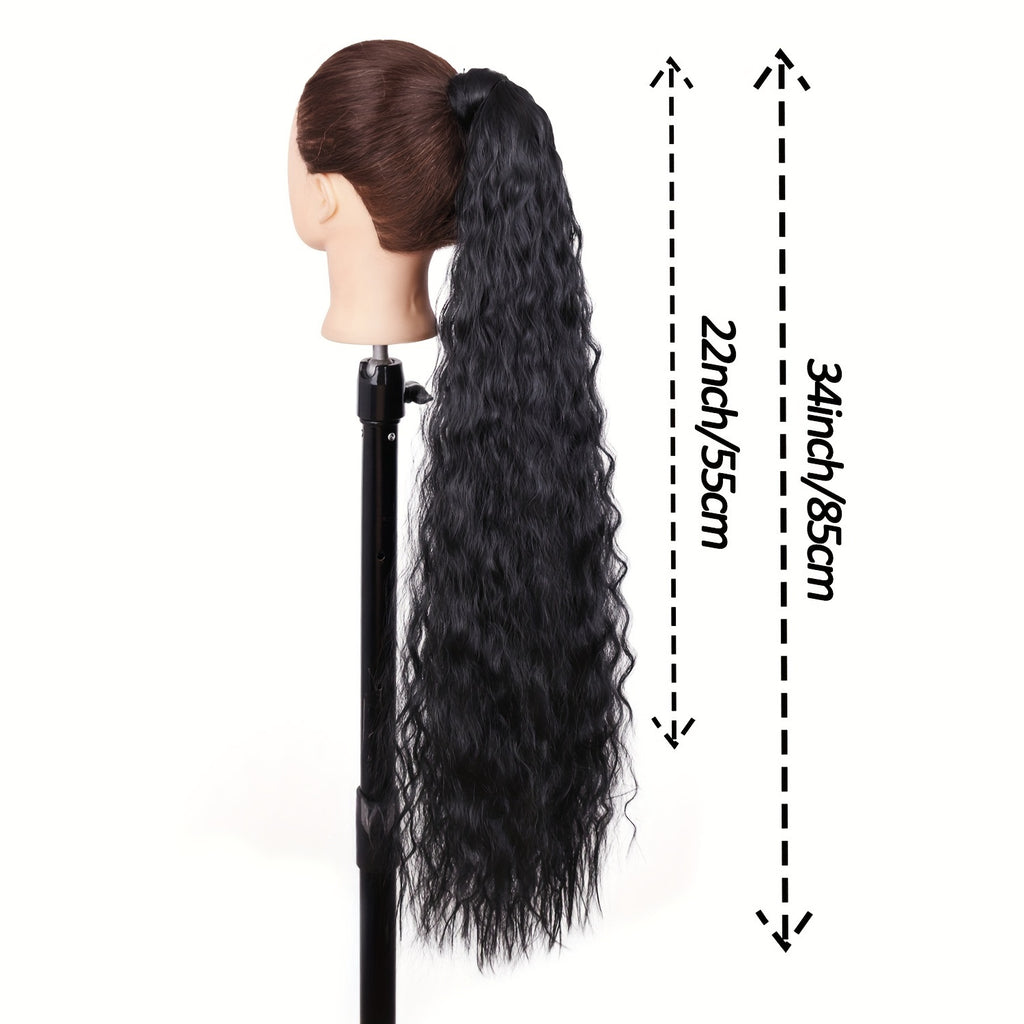 Curly Wave Clip-In Hair Extensions 22-34 in (56-86 cm) - High-Temperature Synthetic Fiber, Wrap Curls, Instant Volume, Non-Slip Breathable Net