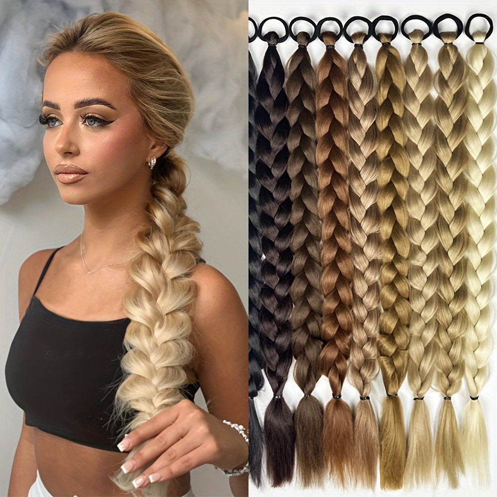 24-Inch (61 cm) Blonde Braided Ponytail Extension with Elastic Band - Heat-Resistant Synthetic Hair