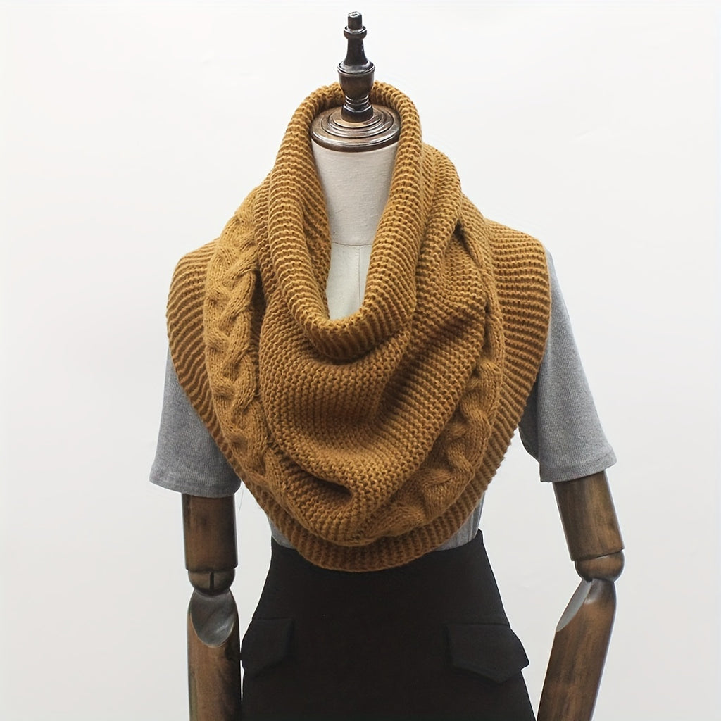 Women's Cable Knit Sweater Scarf – Soft Warm Winter Shawl Neck Wrap, Solid Colors (Green, Beige, Black, Red) — Hand Wash/Dry Clean