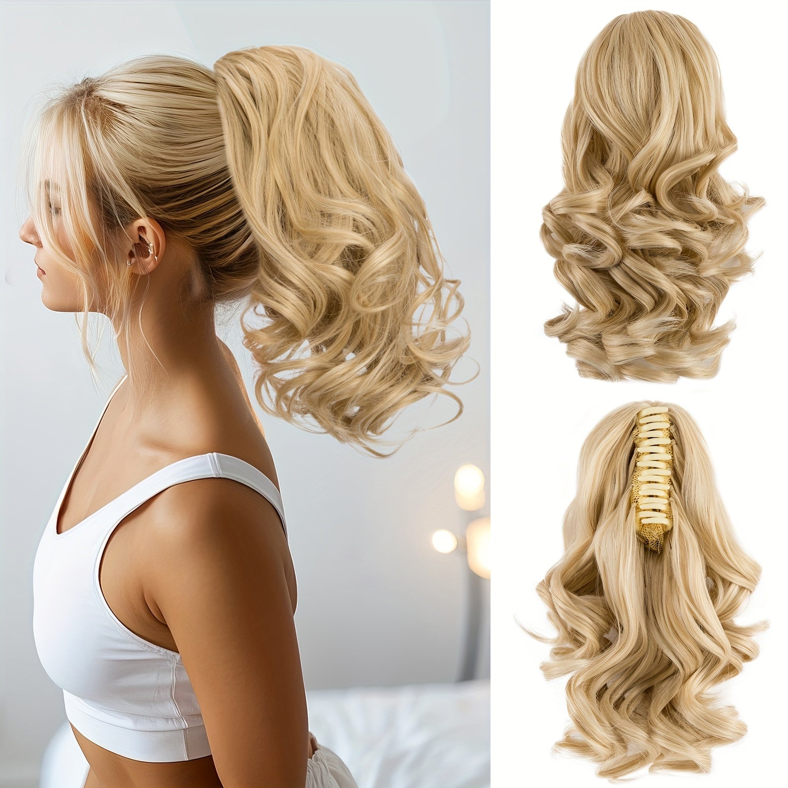 SLEEKCUTE Curly Wavy Clip-In Ponytail Extensions – High-Heat Synthetic Hair for Instant Volume & Natural Bounce