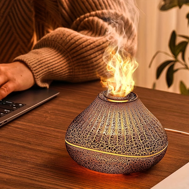 7-Color LED Aroma Diffuser with Realistic Lava Flame Effect — USB Essential Oil Diffuser, 1.1–2.5L Tank, Dry Burn Protection & Quiet Soundwave Operation for Home, Office, Bathroom