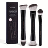2-Pack Double-Ended Foundation & Contour Makeup Brushes with Travel Case - Round, Flat & Beveled Soft Fiber