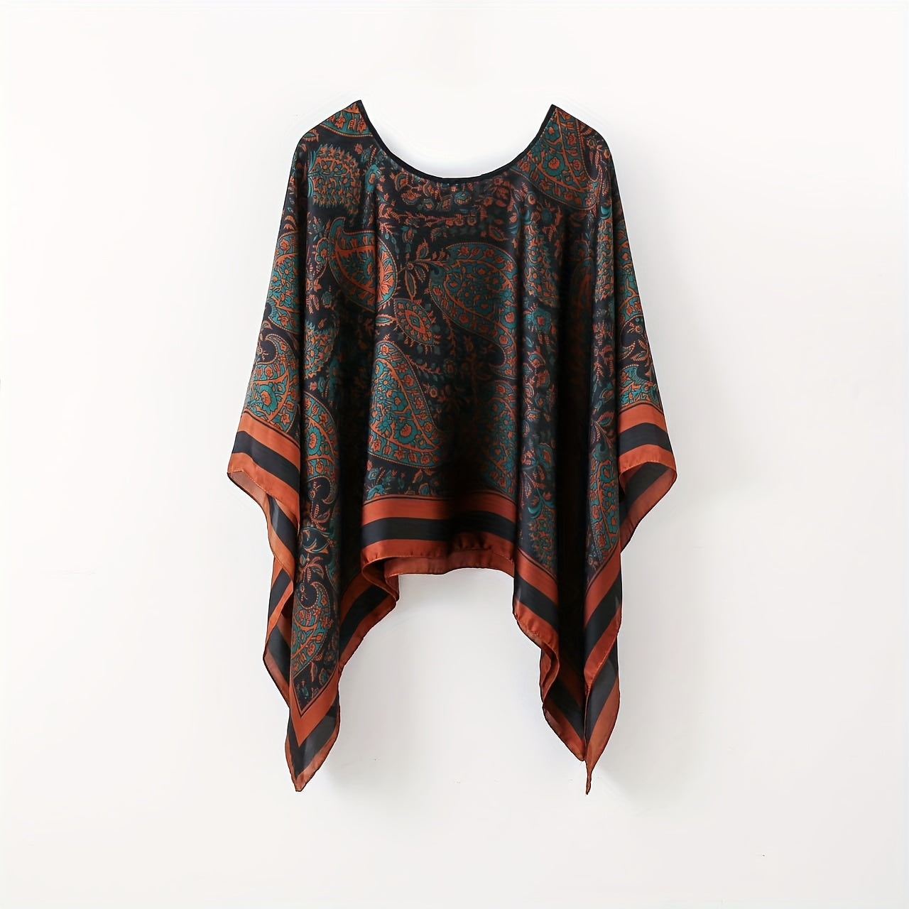 Bohemian Lightweight Breathable Pullover Shawl, 42.1 in (107 cm) Printed Square Scarf, Boho Beach & Evening Wrap