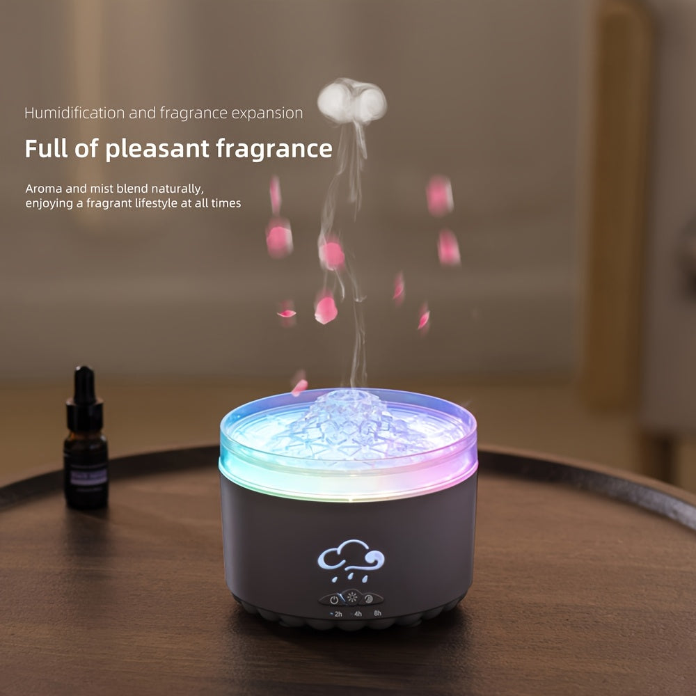 Volcano-Shaped Aromatherapy Diffuser — Colorful LED Jellyfish Design, 300 mL/h Mist, Remote & USB-Powered for Bedroom Office Living Room