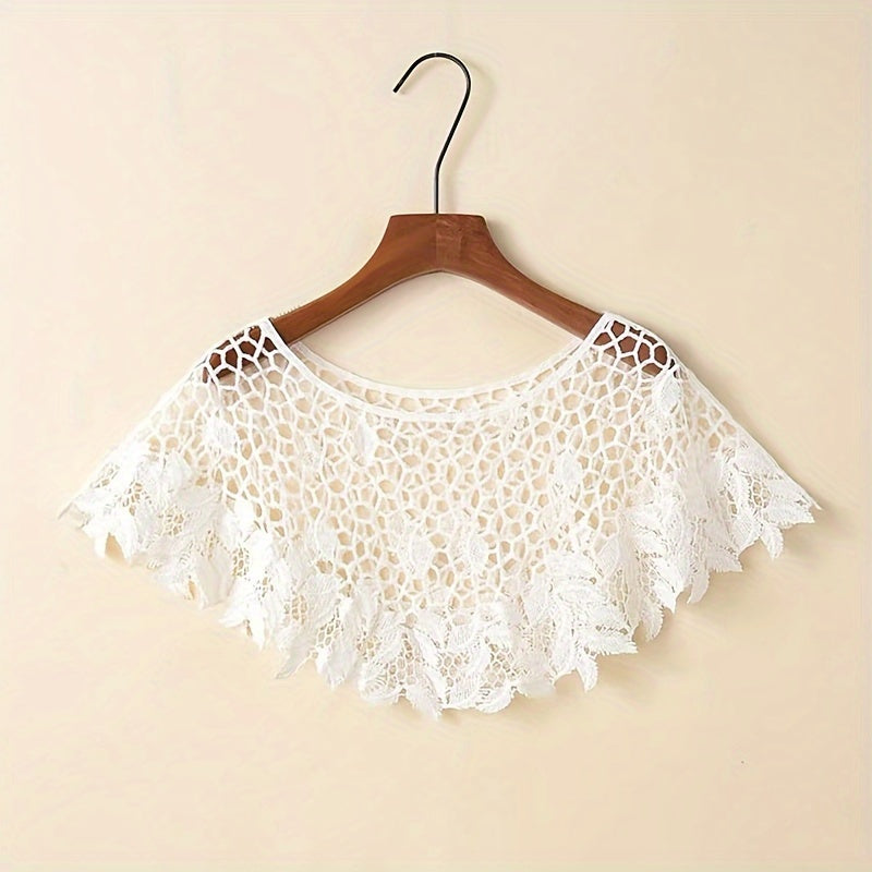 Hollow-Out Lace Pullover Shawl Cape – Lightweight Monochrome Summer Knit Poncho