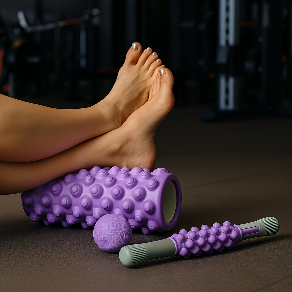 3-in-1 Foam Roller & Fascia Ball Set — Hollow Massage Roller, Muscle Roller Stick & Plantar Fasciitis Ball for Recovery, Yoga & Pilates