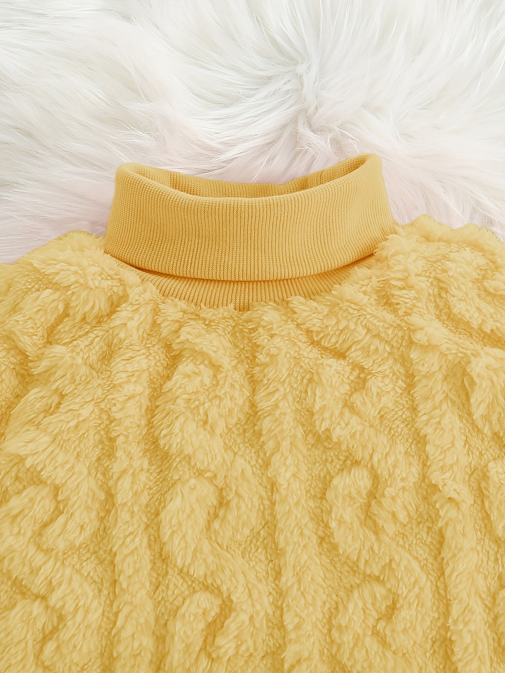 Girls' Mustard Yellow Fleece Cable Knit Dress - Long Sleeve Casual Fall/Winter, Machine Washable