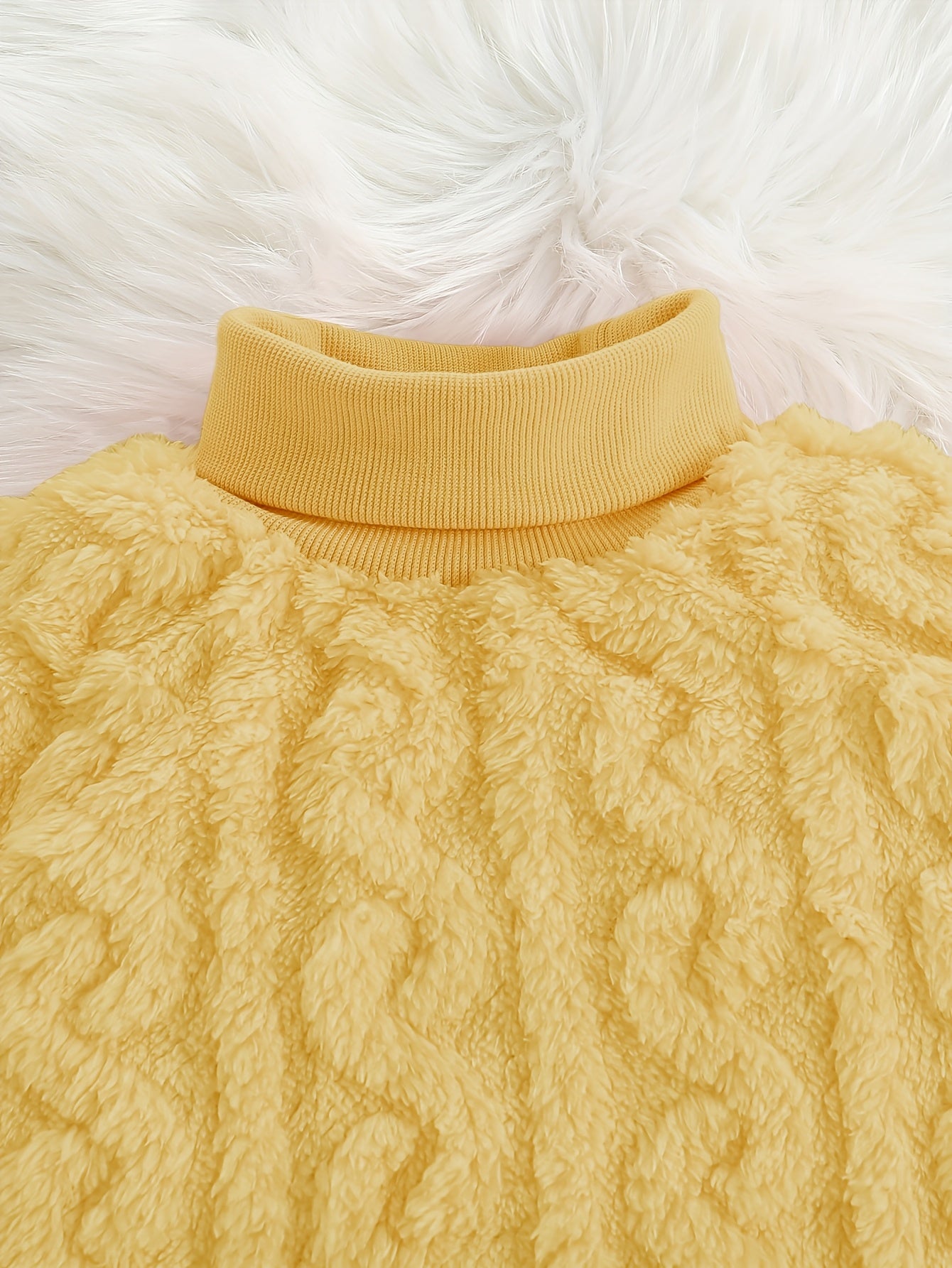 Girls' Mustard Yellow Fleece Cable Knit Dress - Long Sleeve Casual Fall/Winter, Machine Washable