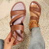 Women's Casual Flat Sandals - Brown Open Toe TPR Sole Comfortable Beach & Home Slides