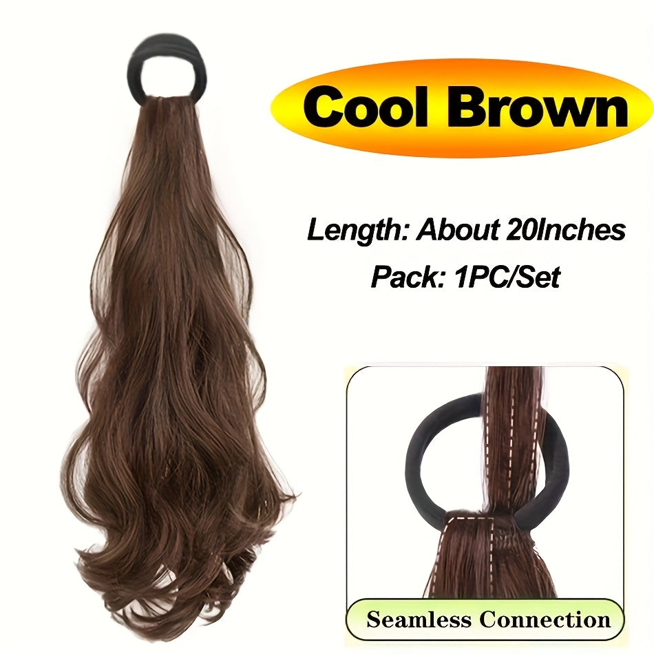 20" (50 cm) Heat-Resistant Synthetic Ponytail Extension — Voluminous Layered Loose Waves with Non-Slip Band, Natural-Looking Light Beige for Women