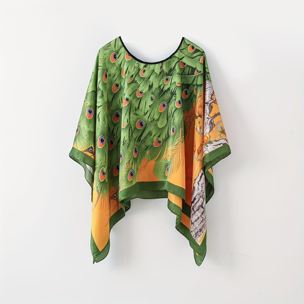 Bohemian Lightweight Breathable Pullover Shawl, 42.1 in (107 cm) Printed Square Scarf, Boho Beach & Evening Wrap