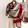 Women's Plaid Color-Block Scarf Shawl - Soft Faux Fleece Wrap, Beige Black Red Stripes, All-Season Neckwear