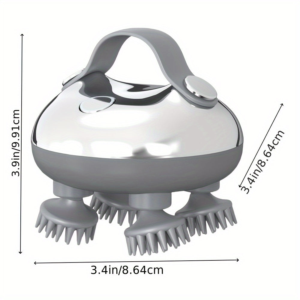 USB Rechargeable Hanging Rope Scalp Massager – 5-in-1 Kneading, 96 Massage Nodes, Handheld Portable Head Scratcher & Deep Hair Cleaner, Silvery