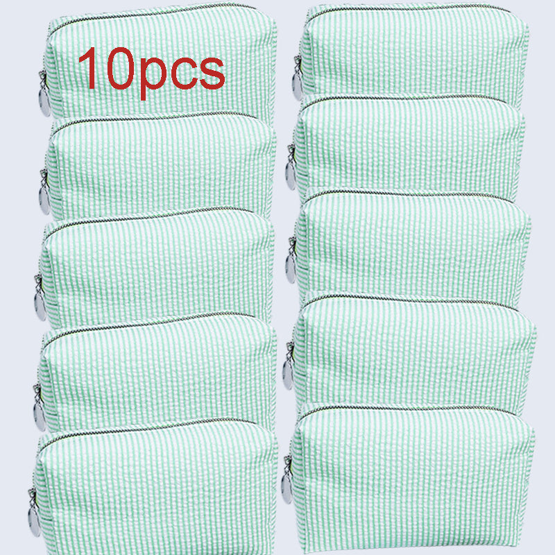 6/10/15-Pack Minimalist Embroidered Canvas Cosmetic Bag Set – Striped Travel Organizer Zipper Pouches for Wedding Favors & Gifts