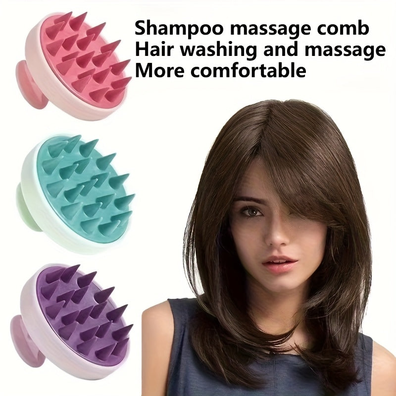Dual-Head Shampoo Brush & Scalp Massager - Soft Rubber Bristles, ABS Handle - Gentle Detangling & Deep Cleansing for Dandruff and Split Ends - Pastel Pink Teal Purple