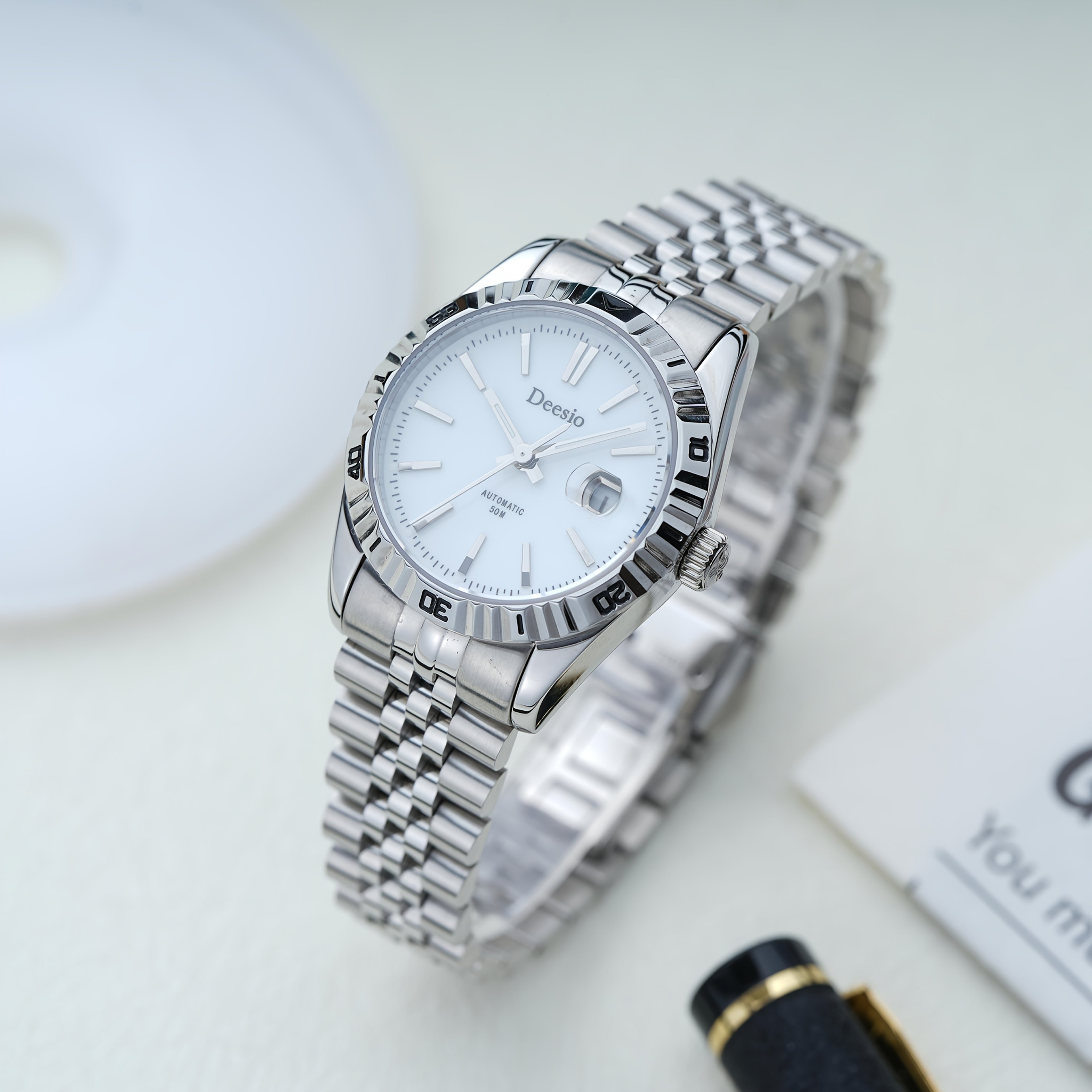 Deesio Women's Automatic Mechanical Watch with Moon-Phase Calendar, Stainless Steel Bracelet - Elegant Ladies Gift