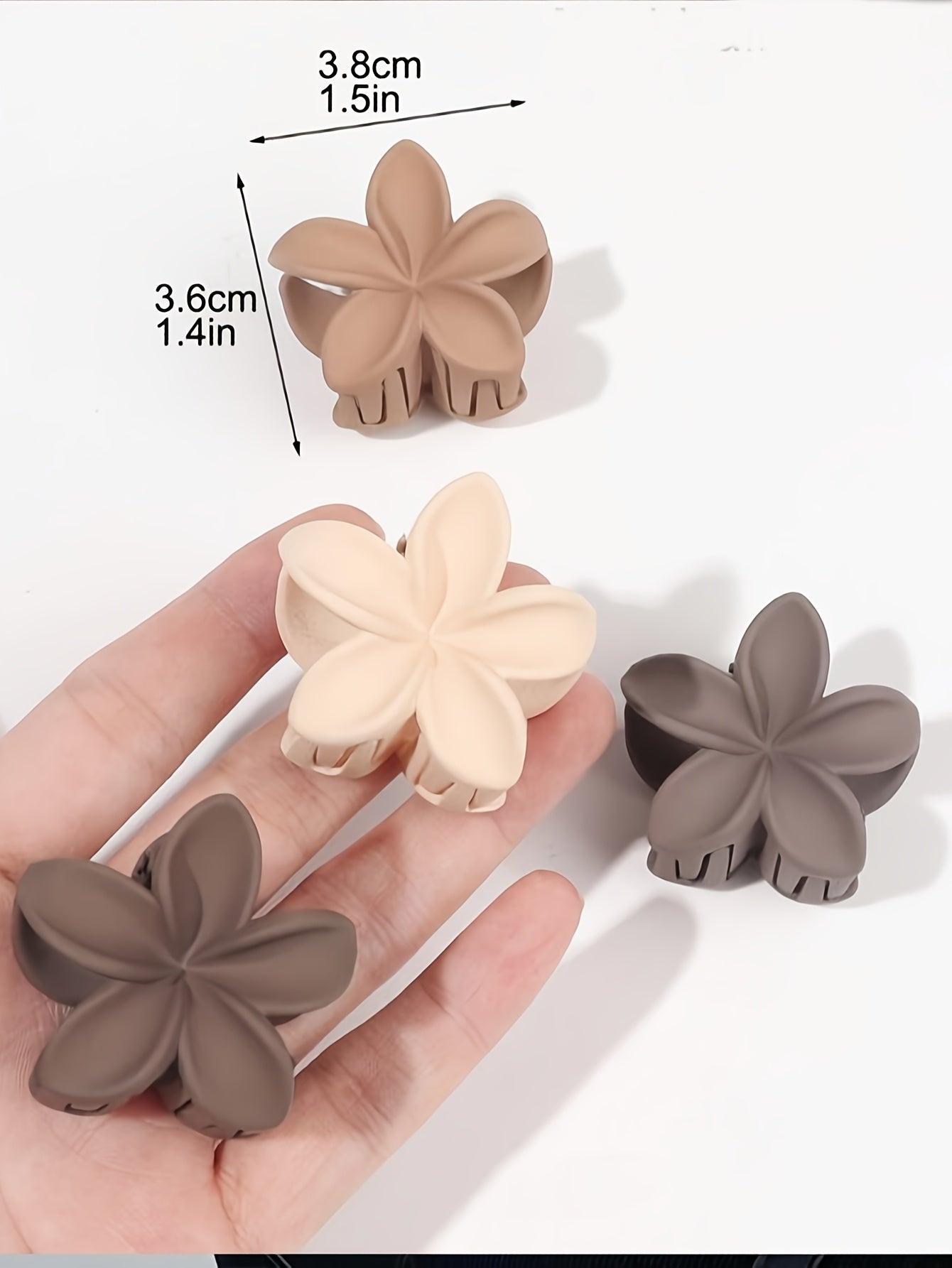 4-Pack 1.6in (4cm) Freesia Flower Hair Claw Clips - Matte Milk Tea Lightweight Hair Accessories