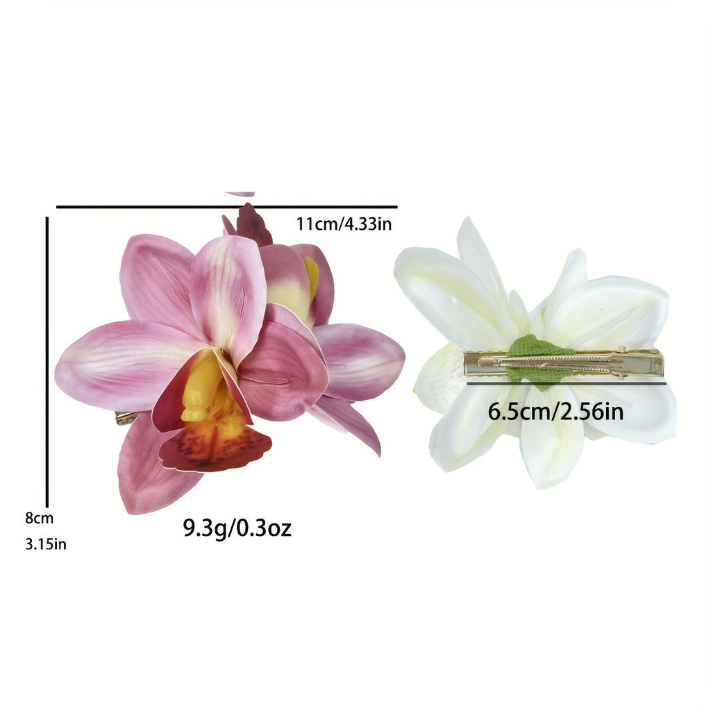 Bohemian Fabric Flower Hair Clip – Tropical Orchid Duckbill Side Hairpin for Weddings & Beach Parties