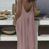 Women's Lightweight Halter Neck Maxi Dress – Sleeveless Backless Tie Detail, Loose Fit Beach & Vacation Dress