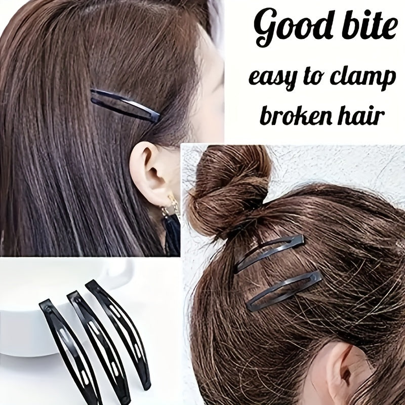 10/20/30-Pack Black Metal Snap Button Barrettes for Women - Elegant Y2K Hair Clips