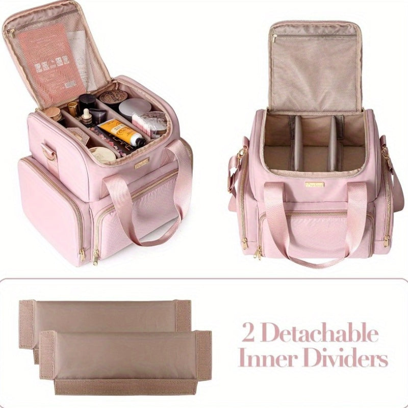 Large Double-Layer Travel Makeup Bag 11.8 x 8.6 x 11.8 in (30 x 22 x 30 cm) – 3 Removable Cases, Inner Dividers & Brush Organizer